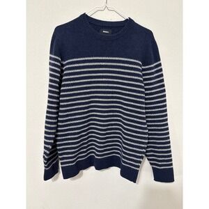 Huckberry Finisterre Hawkes Sweater Navy/Cream Stripe Mens Small Lambswool Blend